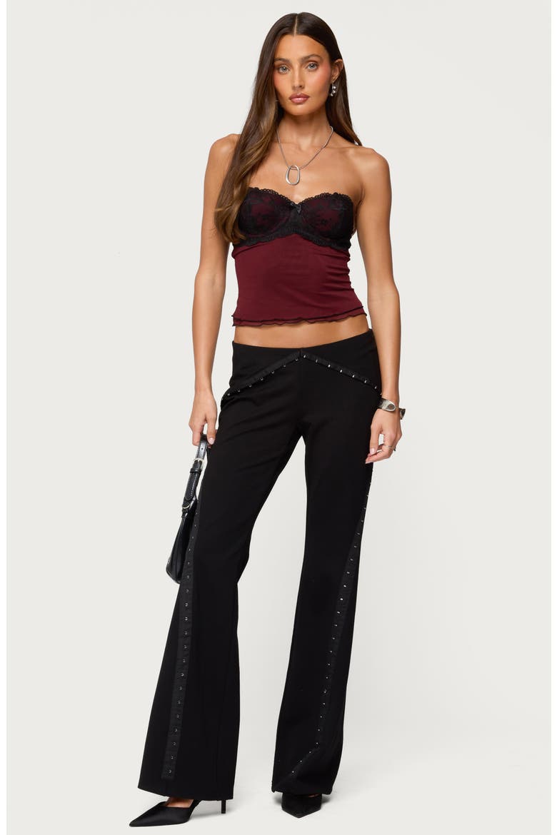 Contrast Lacey Sheer Mesh Bra Top, Alternate, color, BURGUNDY