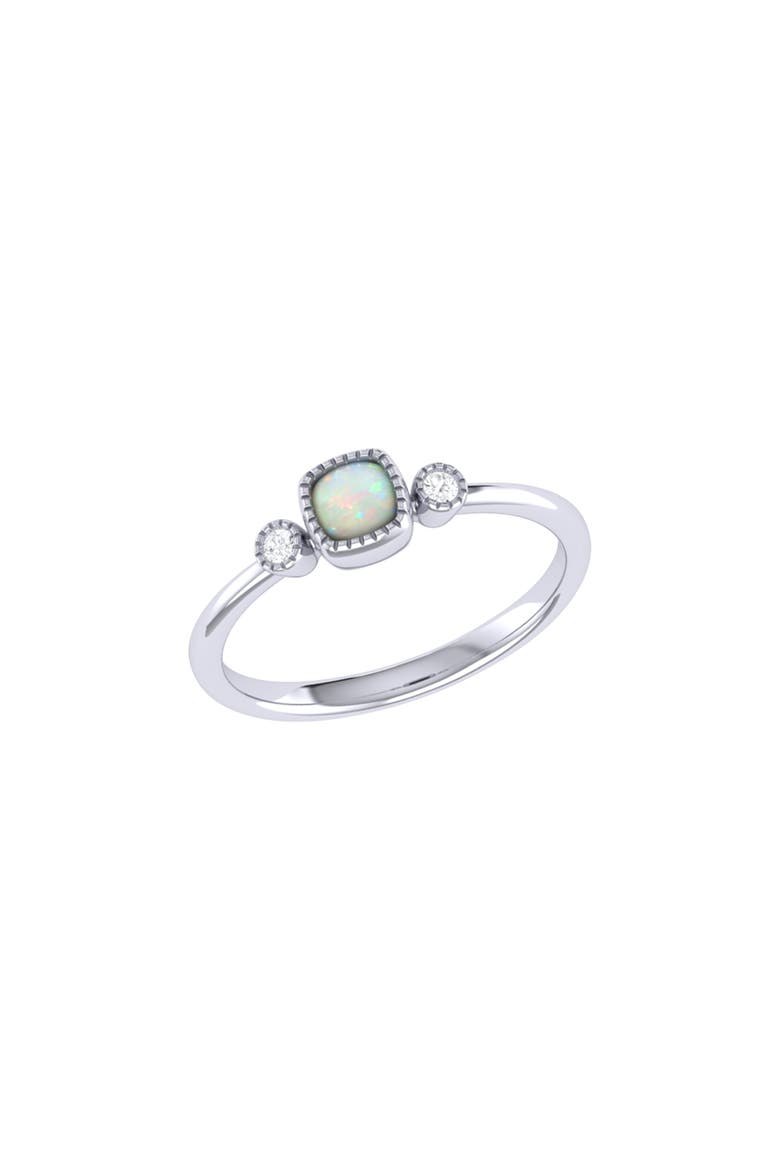 Cushion Cut Opal & Diamond Birthstone Ring in 14K Gold, Main, color, White Gold