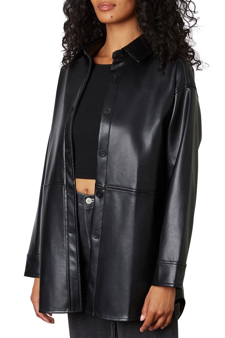 Oversize Faux Leather Shirt Jacket, Alternate, color, BLACK