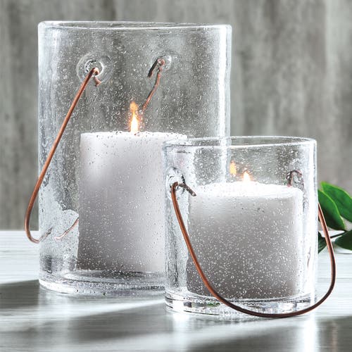 Tag Bubble Glass Copper Handle Candle Holder For Pillar Candles In Transparent