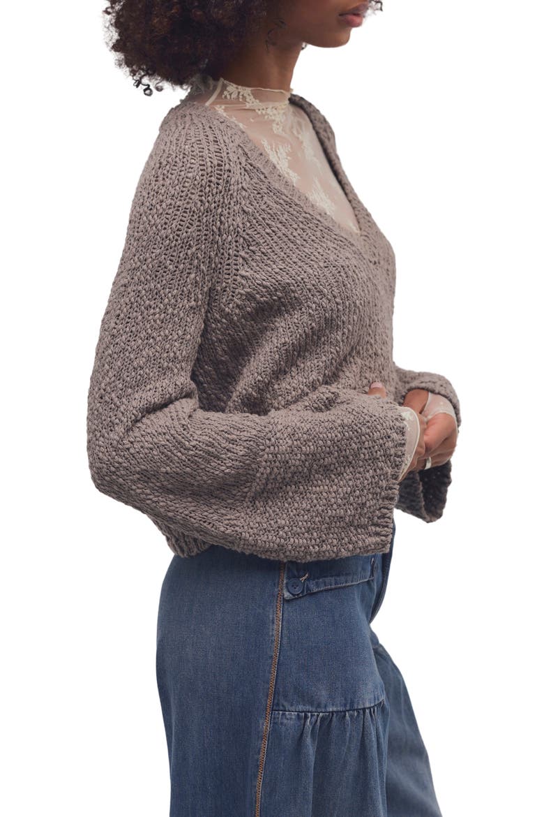 Heartland V-Neck Cotton Sweater, Alternate, color, PETRIFIED WOOD