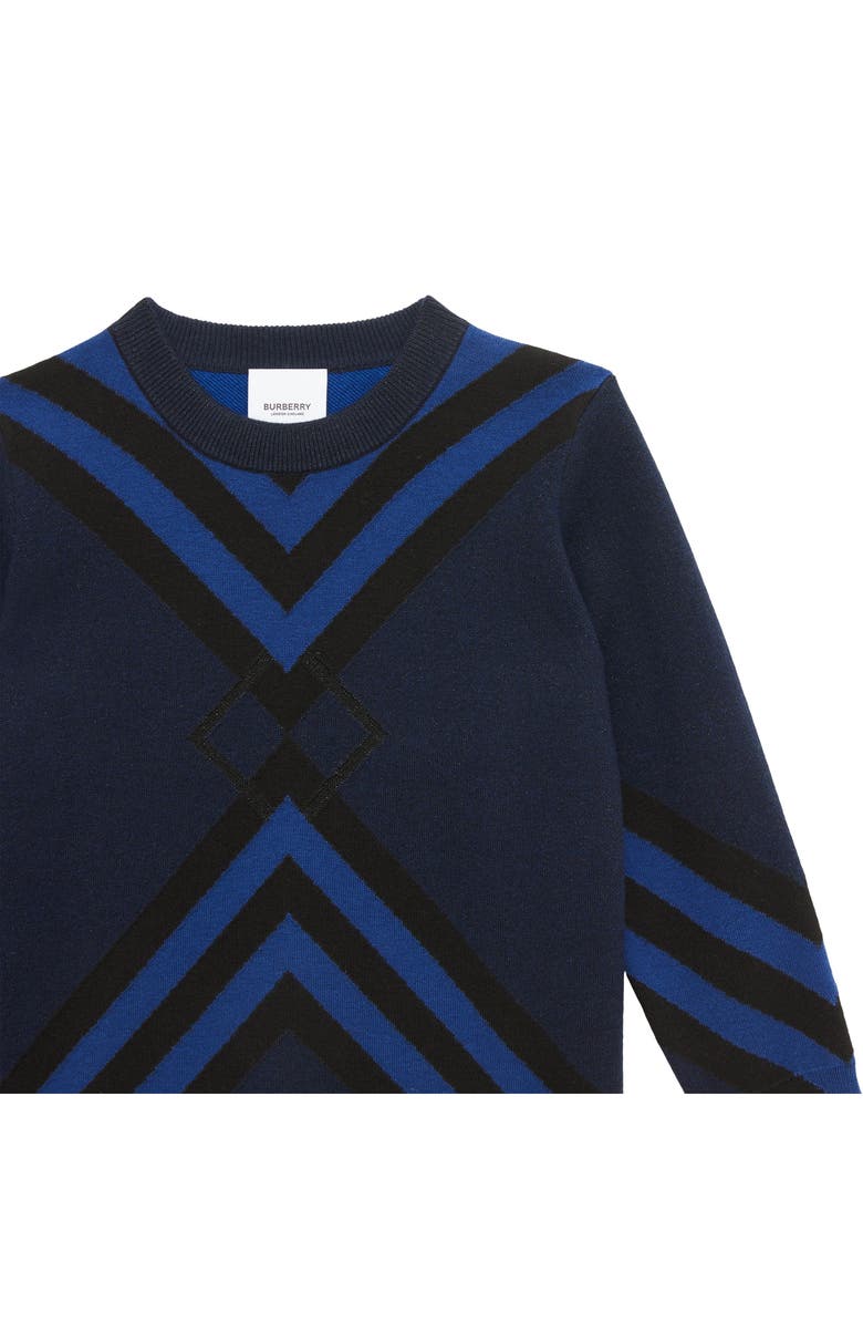 Burberry Kids' Chevron Cotton & Cashmere Crewneck Sweater, Alternate, color, Dark Charcoal Blue
