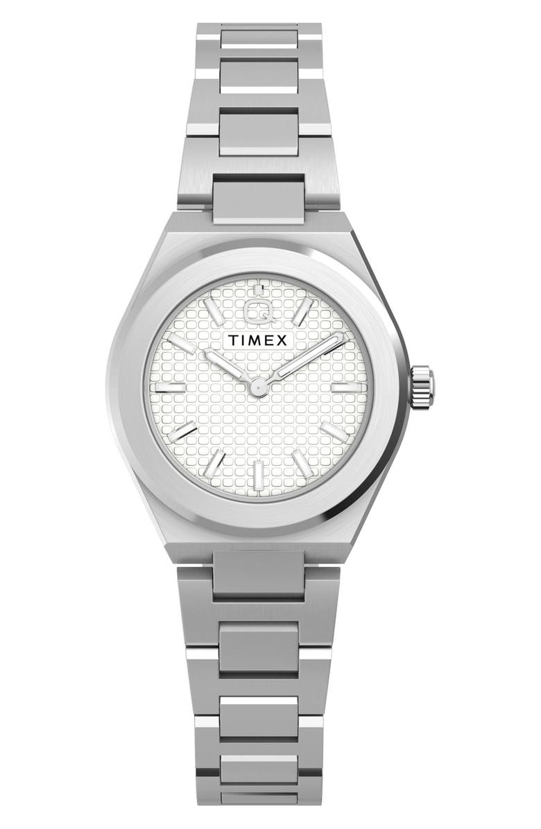 Timex<sup>®</sup> Q Timex<sup>®</sup> Continental Mini 24mm Stainless Steel Bracelet Watch, Main, color, Silver-Tone/ White