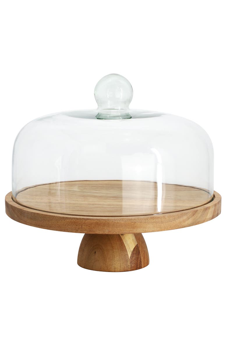 Megachef Acacia Wood Multi-Function Cake Stand with Glass Dome Lid, Alternate, color, Acacia