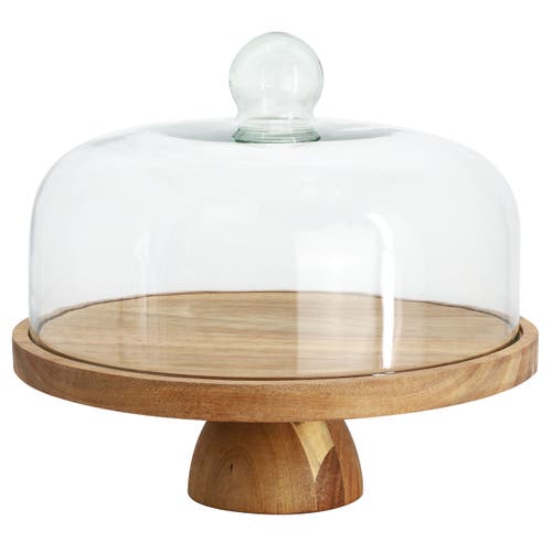 Megachef Acacia Wood Multi-function Cake Stand With Glass Dome Lid In Brown