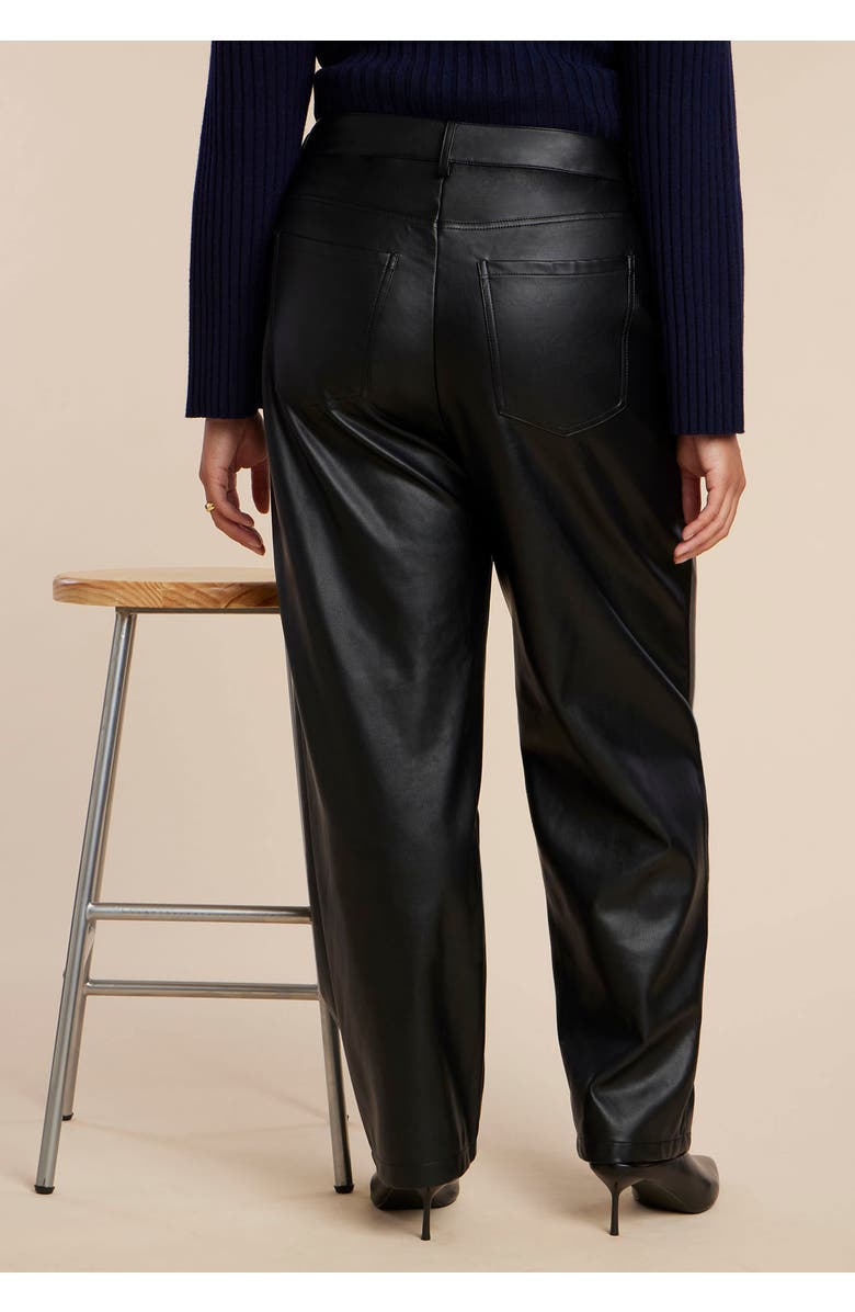 ELOQUII Faux Leather Pintuck Straight Leg Pant, Alternate, color, Black Onyx