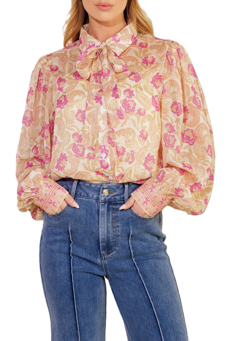 Printed Woven Top, Main, color, IVORY LAVENDER