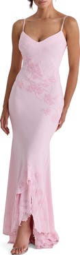 HOUSE OF CB Anastelle Bead Embellished Satin Mermaid Gown