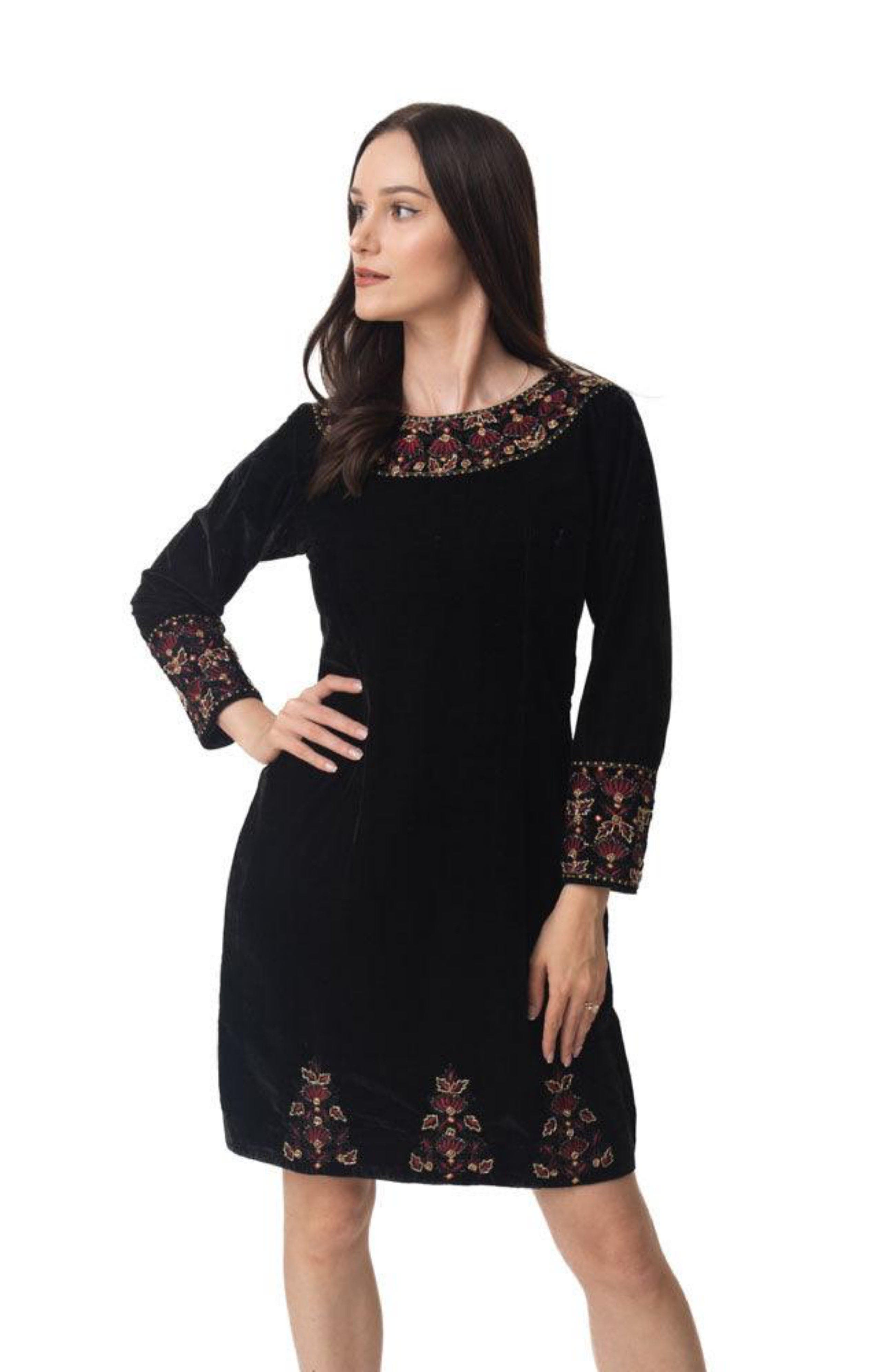 RAAS Arial Velvet Mini Dress Embroidered in Black 