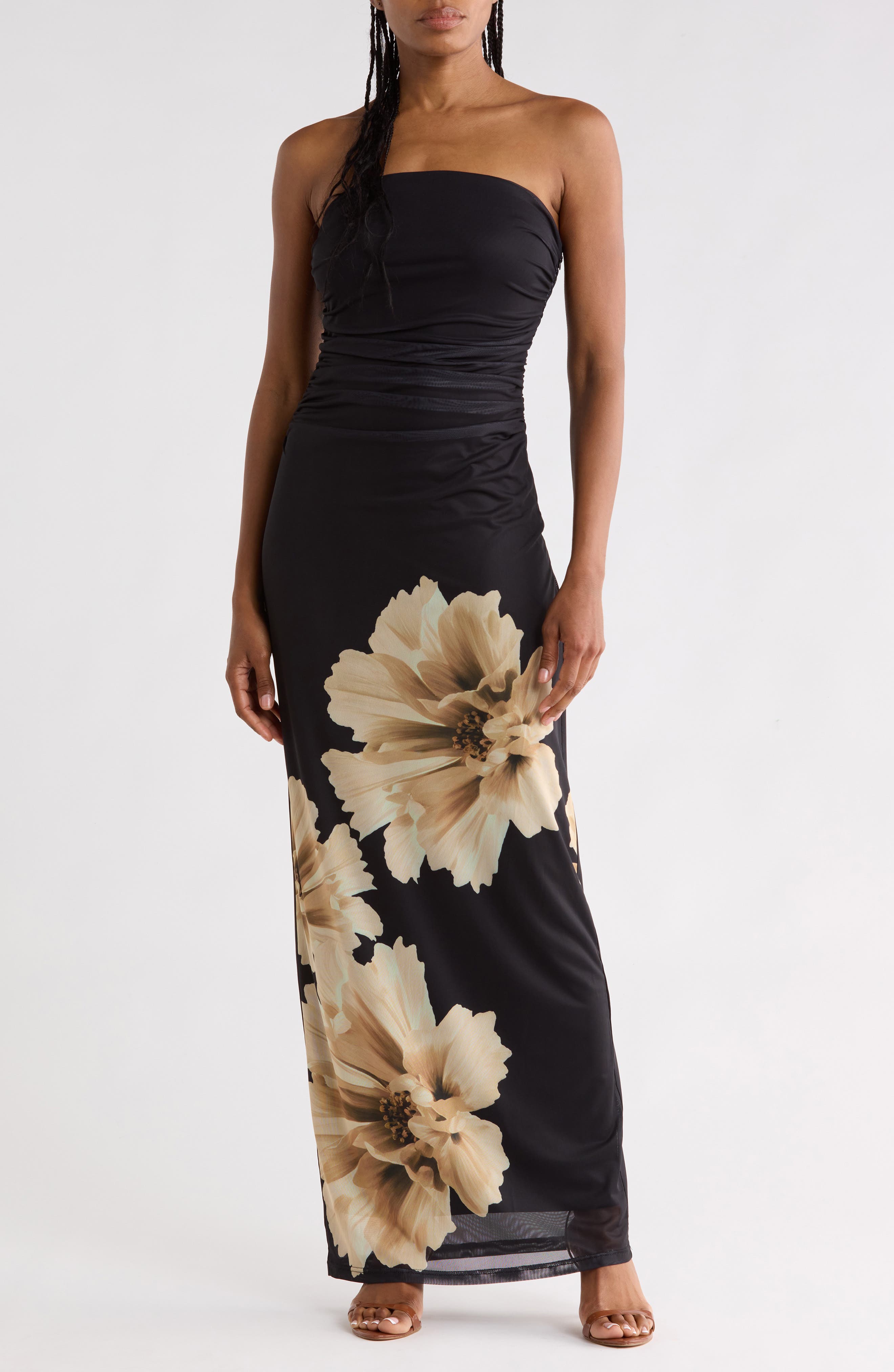 Elio Strapless Mesh Maxi Dress