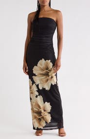Lulus Elio Strapless Mesh Maxi Dress