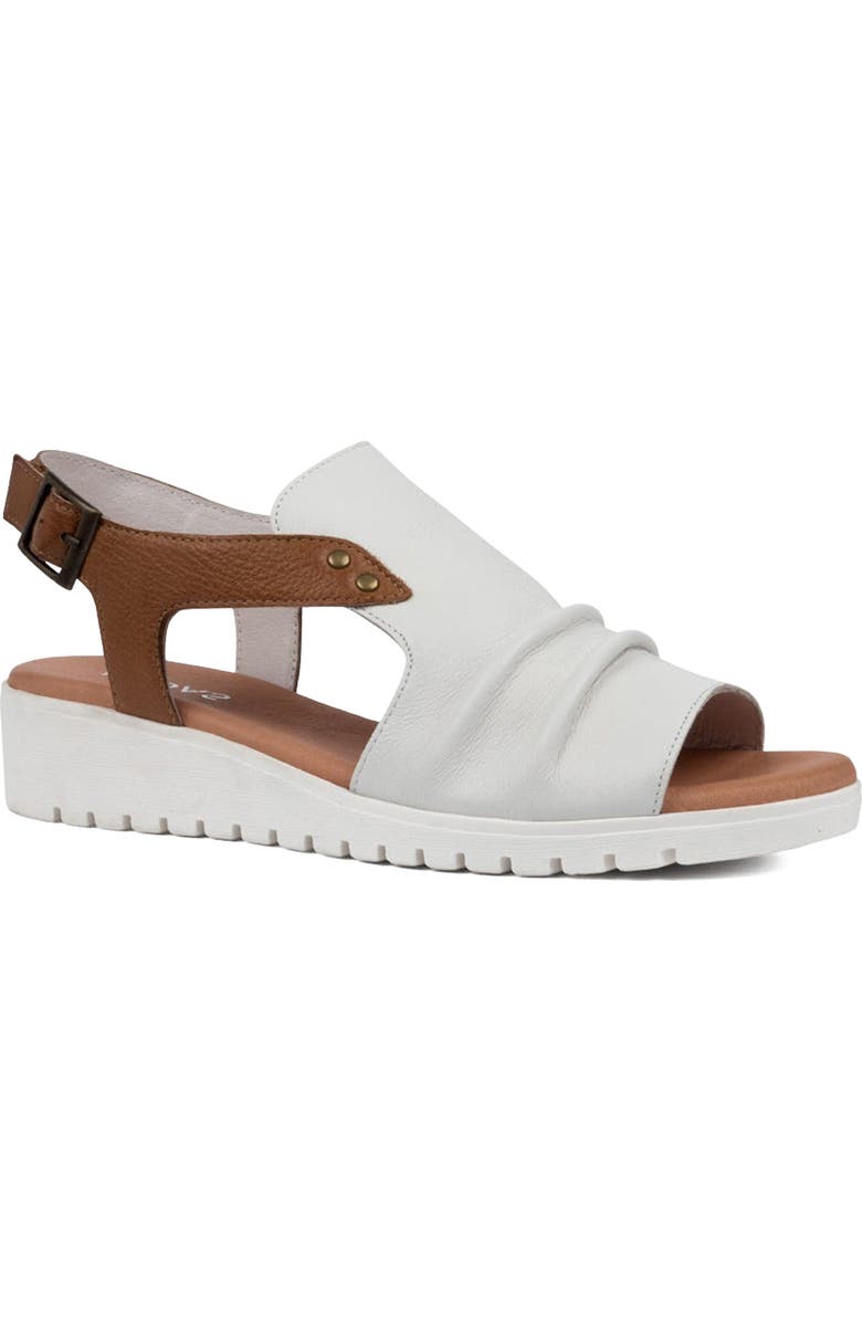 DJANGO AND JULIETTE Madis Low Wedge Sandal, Main, color, White/ Dark Tan Leather