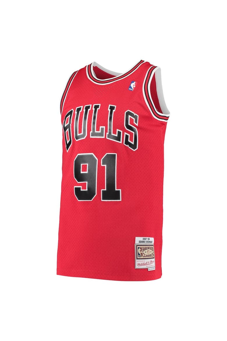 Men's Mitchell & Ness Dennis Rodman Red Chicago Bulls Hardwood Classics 1997-98 Swingman Jersey, Alternate, color, Red