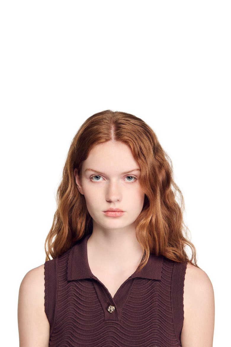 Cropped decorative knit top, Alternate, color, Brown