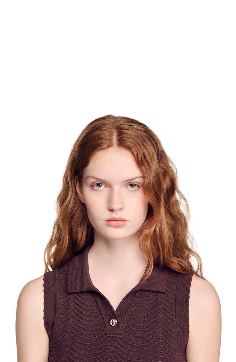 SANDRO Cropped decorative knit top, Alternate, color, Brown