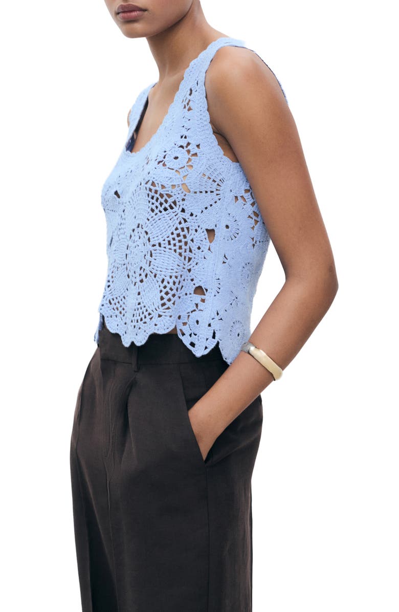 MANGO Floral Crochet Top, Alternate, color, Sky Blue