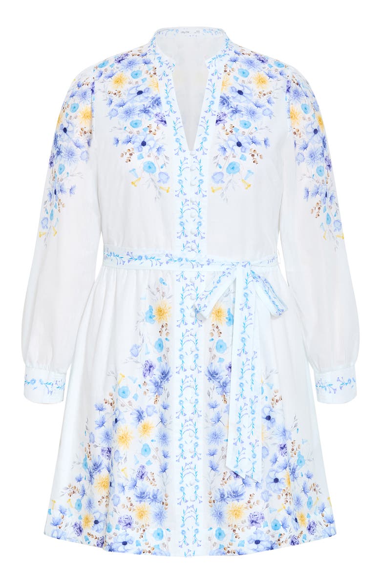 City Chic Elia Placed Floral Long Sleeve Cotton Dress, Alternate, color, Blue Patrice Bdr