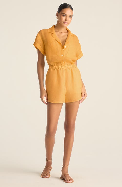 Vitamin A ® Playa Pocket Linen Cover-up Button-up Shirt In Yellow