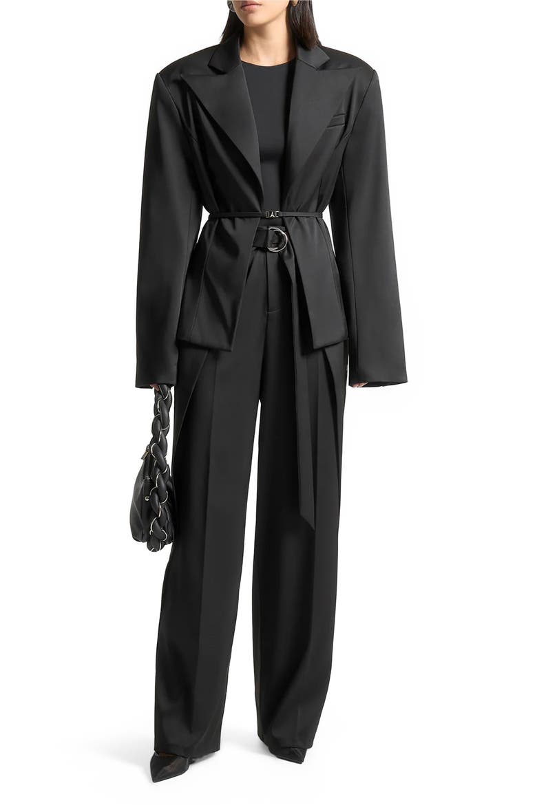 Foldover Trousers with D-Ring Belt, Alternate, color, Black