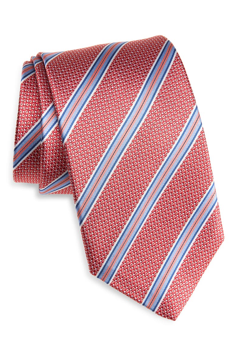 Stripe Silk Jacquard Tie, Main, color, CORAL