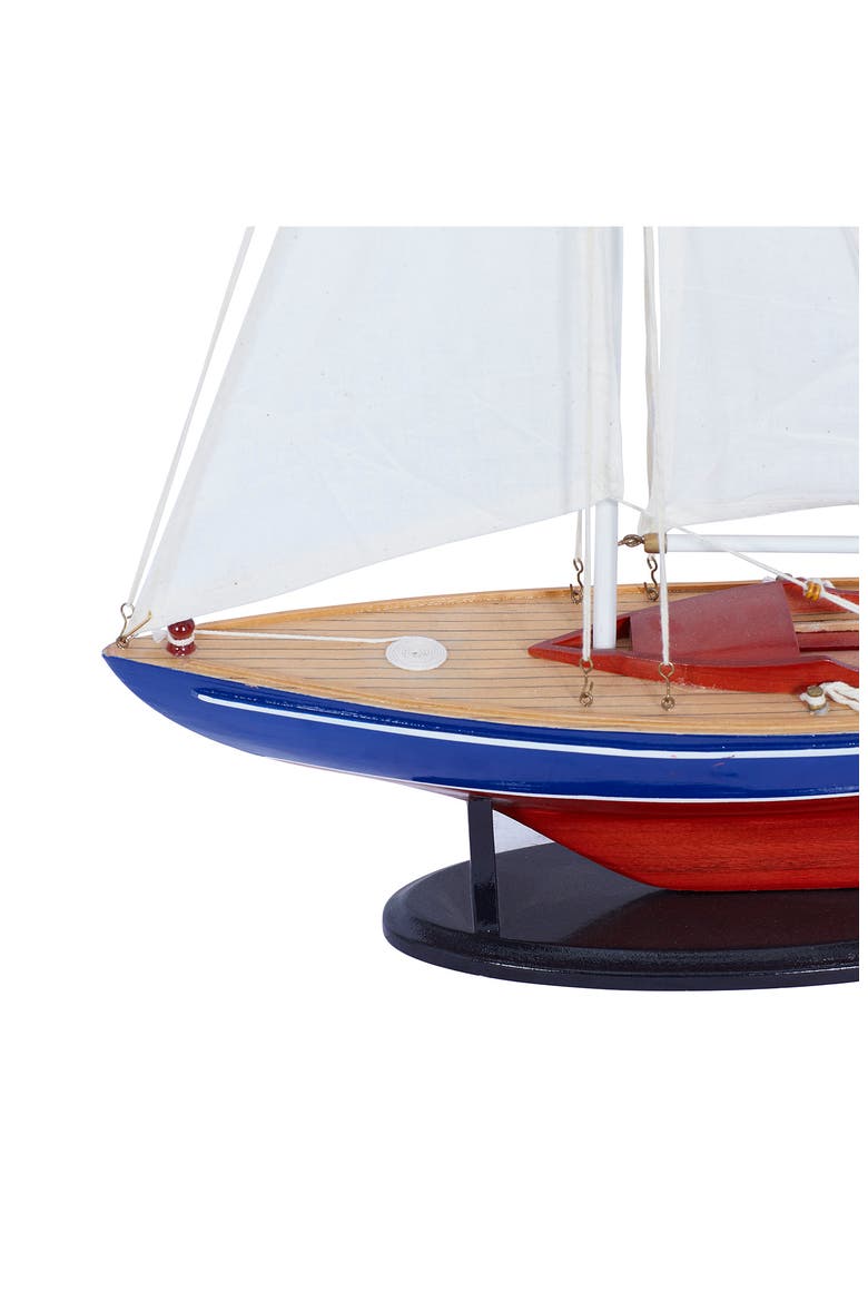 Dark Brown Wood Sailboat Sculpture with Lifelike Rigging, Alternate, color, DARK BROWN