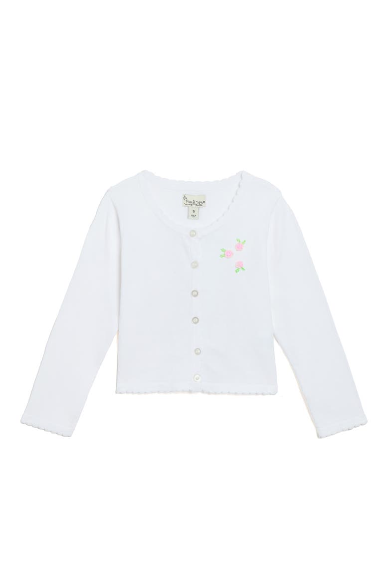 Kids' Floral Appliqué Cotton Cardigan, Main, color, WHITE
