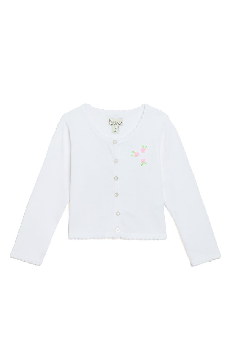 Pippa & Julie Kids' Floral Appliqué Cotton Cardigan, Main, color, White