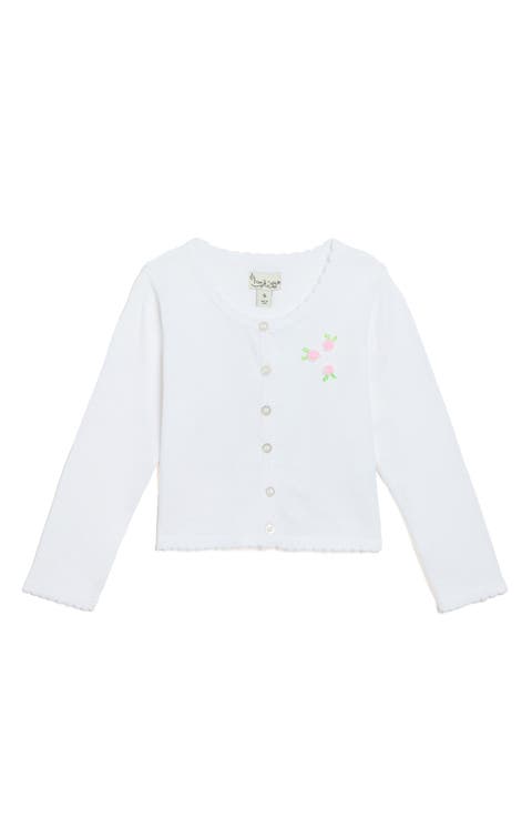 Kids' Floral Appliqué Cotton Cardigan (Toddler & Little Kid)