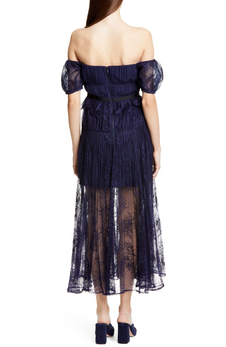 Self-Portrait Off the Shoulder Floral Lace Midi Dress, Alternate, color,