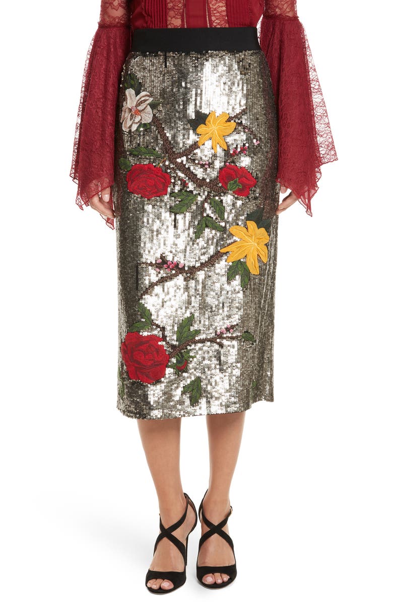 Alice + Olivia Ella Embellished Midi Skirt, Main, color,