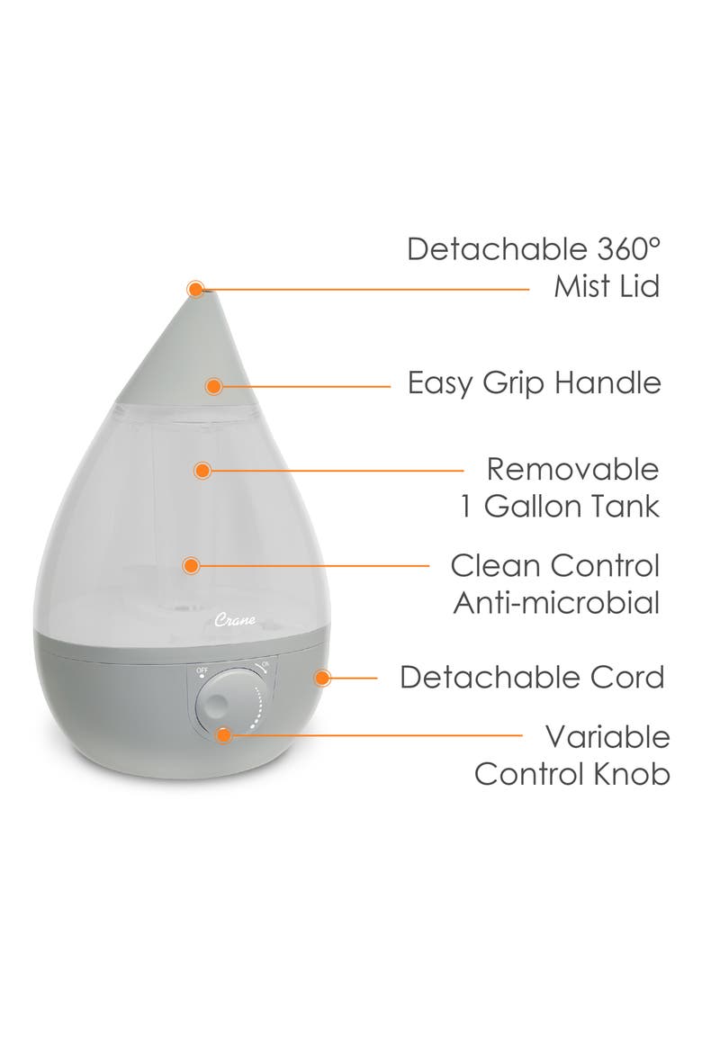 Drop 1-Gallon Cool Mist Humidifier, Alternate, color, GREY