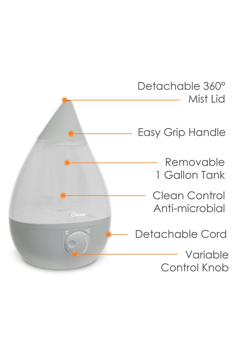 Crane Air Drop 1-Gallon Cool Mist Humidifier, Alternate, color, Grey