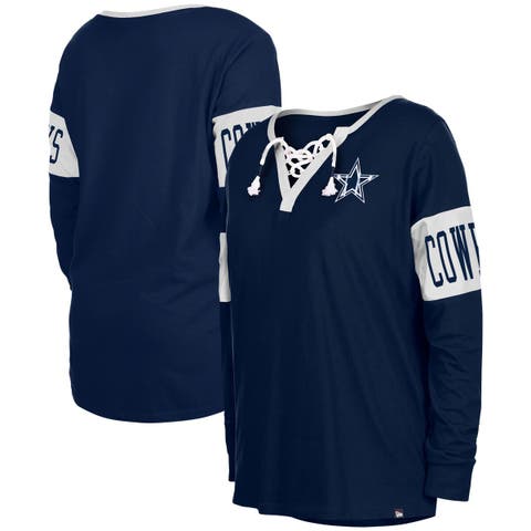 Women's New Era Navy Dallas Cowboys Lace-Up Notch Neck Long Sleeve T-Shirt