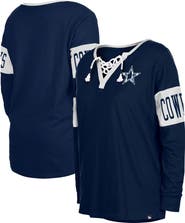 New Era Women's New Era Navy Dallas Cowboys Lace-Up Notch Neck Long Sleeve T-Shirt