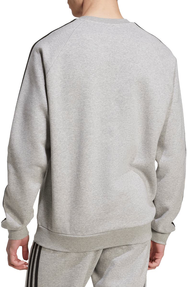 adidas Adicolor 3-Stripes Trefoil Logo Fleece Sweatshirt, Alternate, color, Medium Grey Heather/ Black