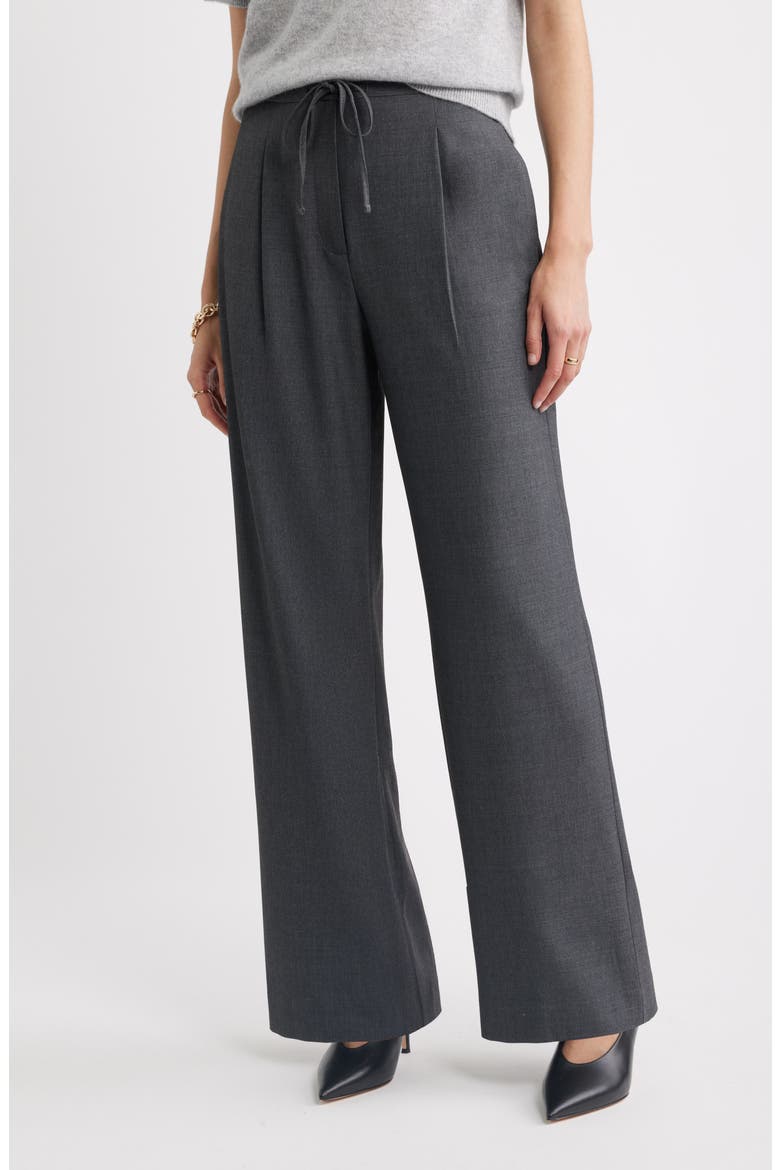 Drawstring Wide Leg Pants, Main, color, GREY CHARCOAL HEATHER