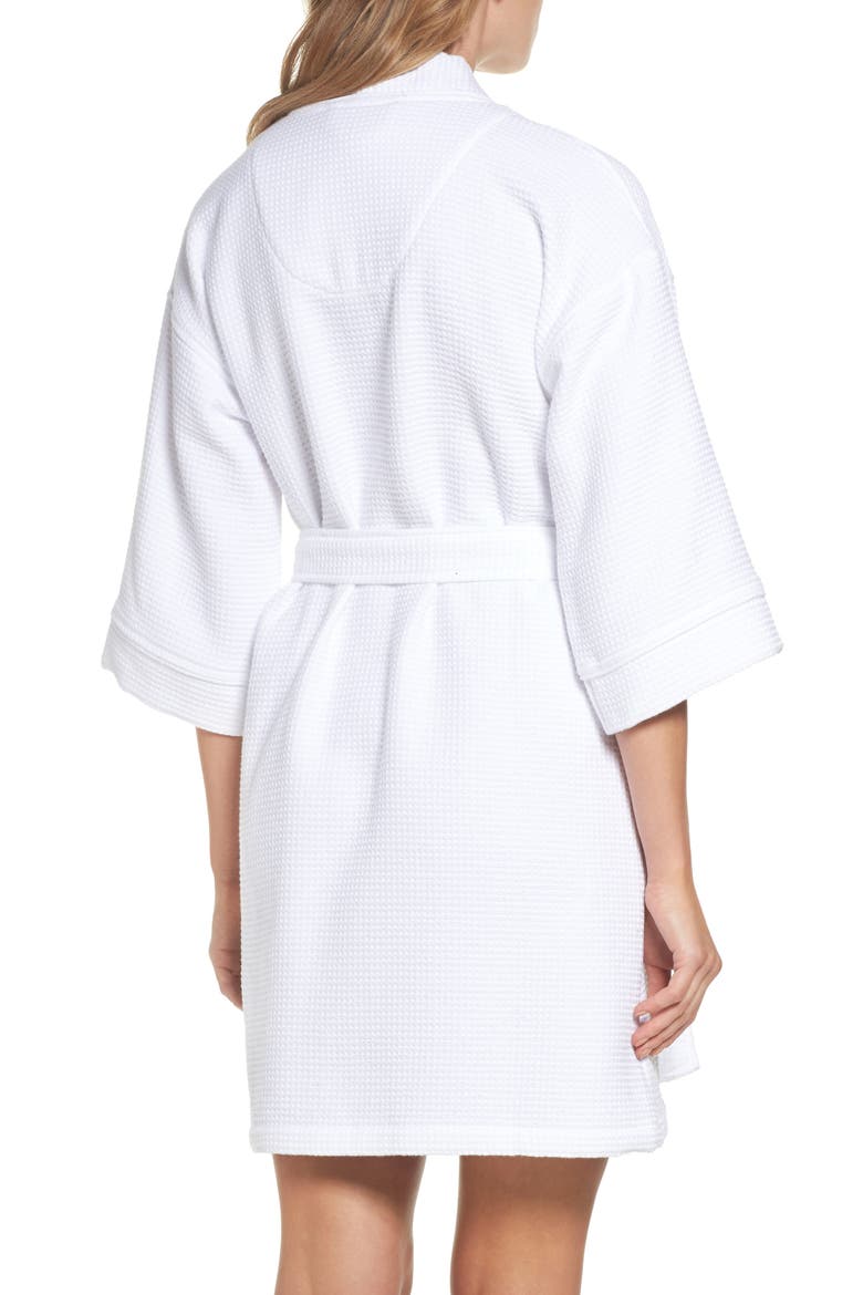 Waffle Knit Short Robe, Alternate, color, WHITE
