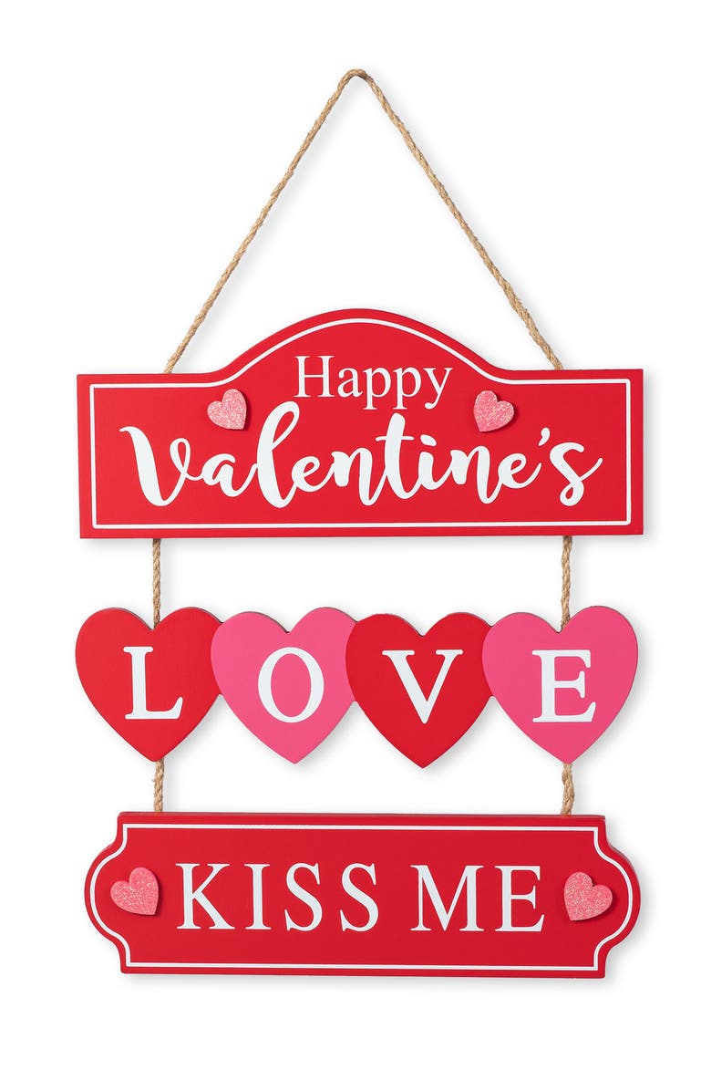 Glitzhome 14"H Valentine's Wooden LOVE Word Sign Wall Decor, Main, color, Red