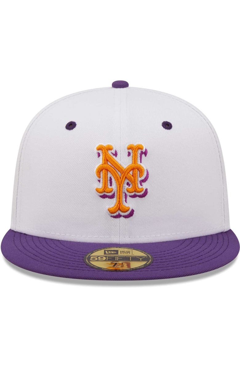 New Era Men's New Era White/Purple New York Mets 50th Anniversary Grape Lolli 59FIFTY Fitted Hat, Alternate, color, 