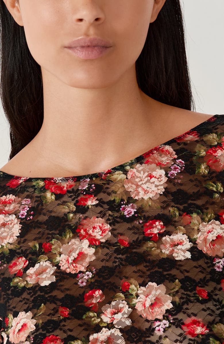 Etam Euphemisme Floral Long Sleeve Bodysuit, Alternate, color, Black