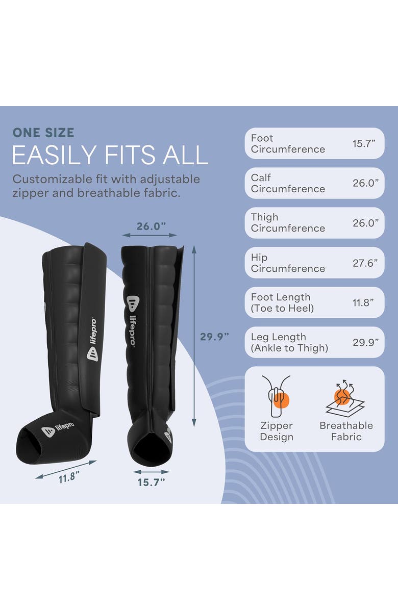 Lifepro Axis Pro Full Air Leg Compression Massager with Heat for Calf, Thigh & Foot Recovery 8-Chamber, Alternate, color, Black