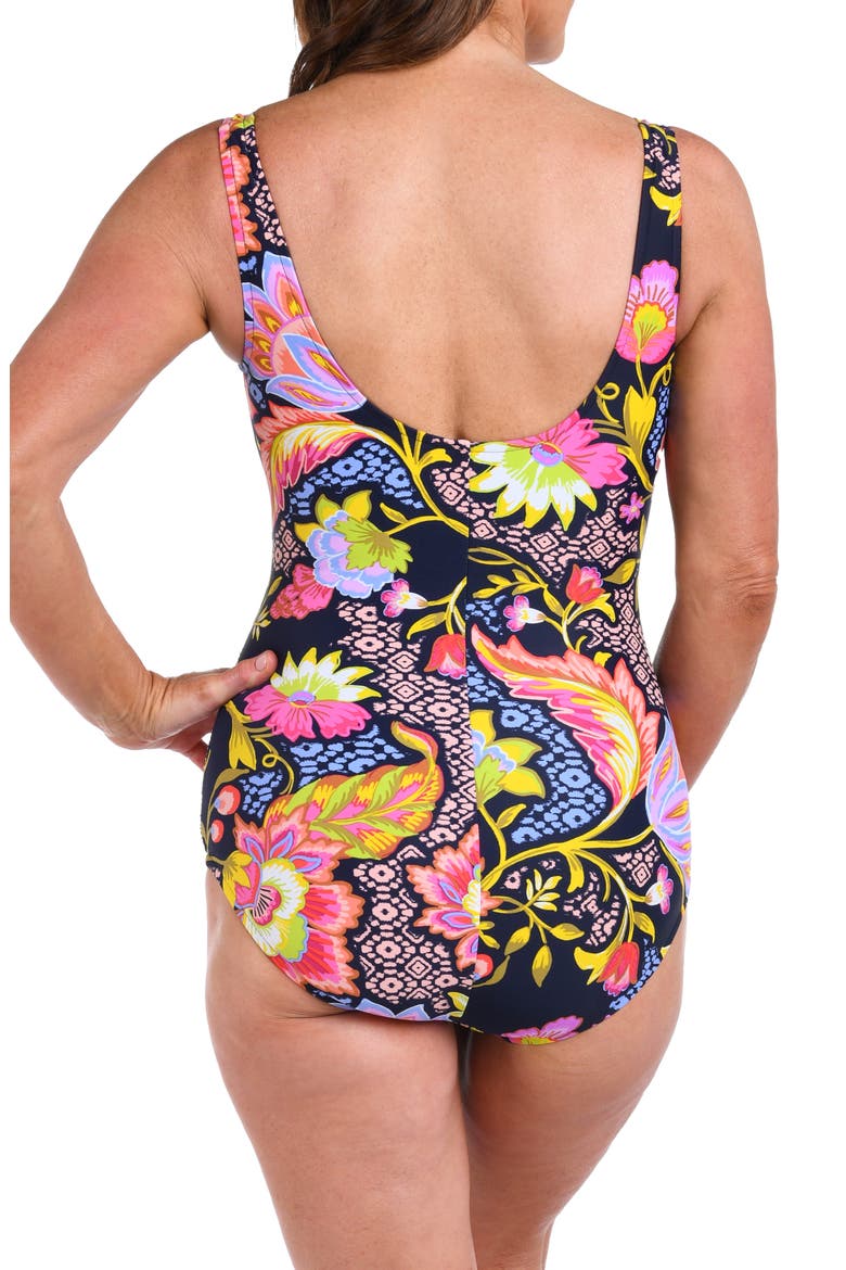 Shirred Tummy Control One-Piece Swimsuit, Alternate, color, BLUE MULTI