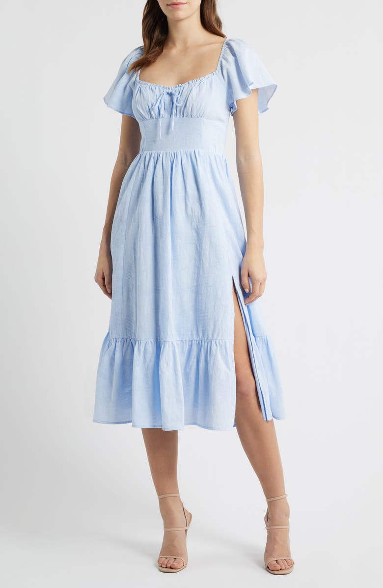 All in Favor Floral Flutter Sleeve Sundress, Main, color, Periwinkle