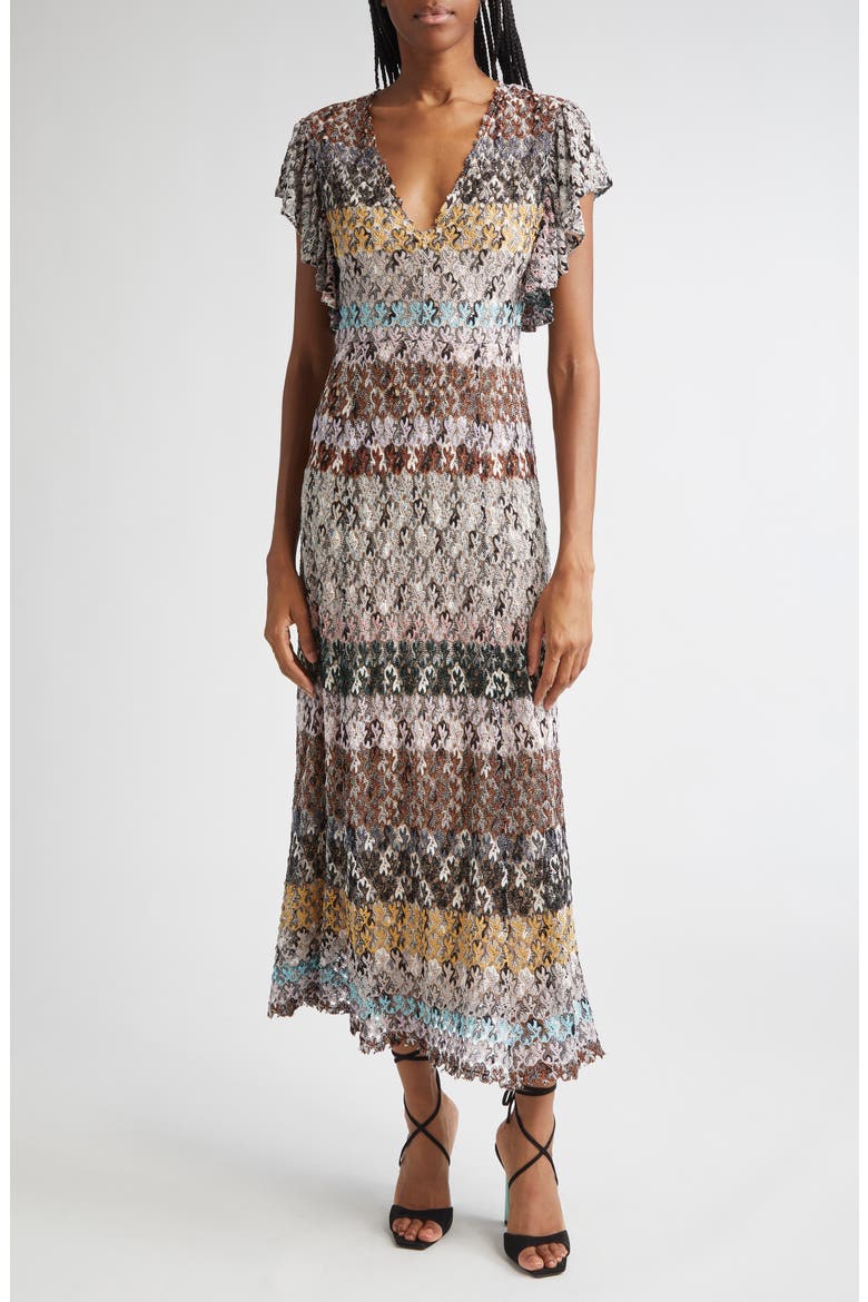Knit Metallic Lace Maxi Dress, Alternate, color, BEIGE MULTICOLOR TONES