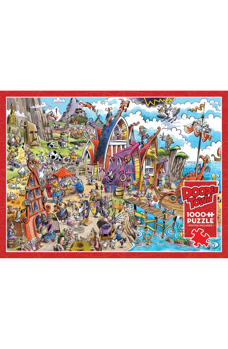 DoodleTown Viking Village 1000 Piece Puzzle Reference Poster Included, Alternate, color, Multicolored
