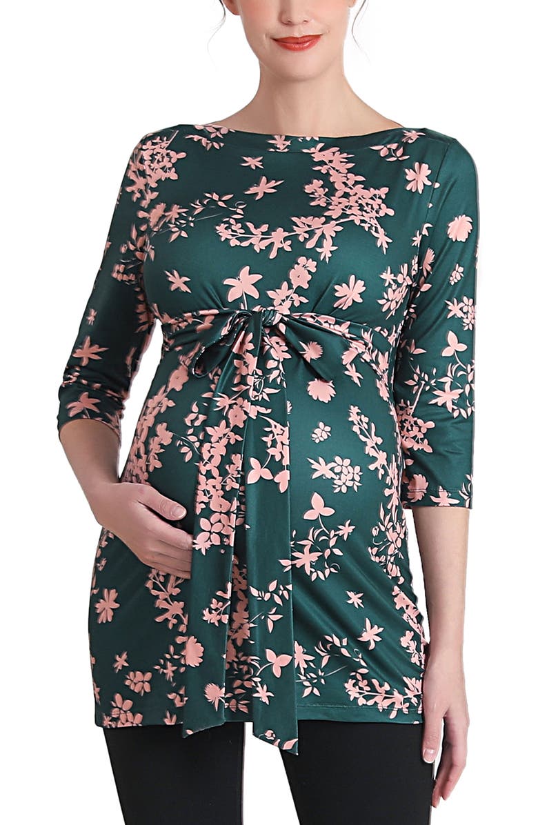 Kimi & Kai Aaira Boat Neck Maternity Top, Main, color, Forest Green