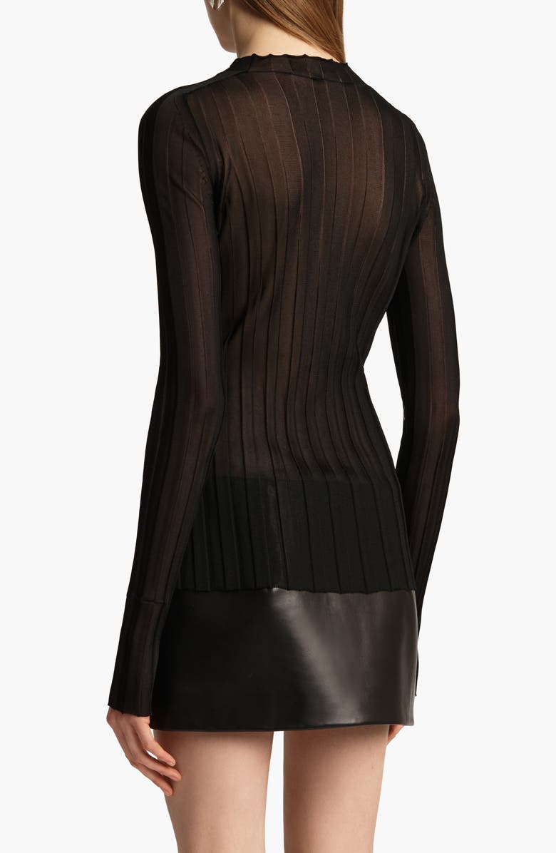 Khaite Cosette Sheer Rib Top, Alternate, color, Black