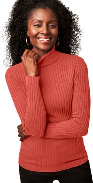 Jessica London Ribbed Cotton Turtleneck Sweater
