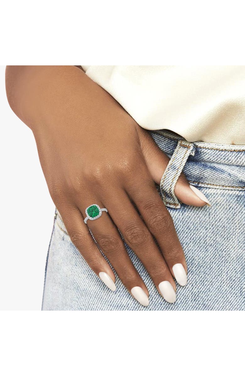 ALLUREZ Cushion Cut Halo Lab Emerald & Lab Diamond Engagement Ring 14k, Alternate, color, 3.11Ct/White Gold