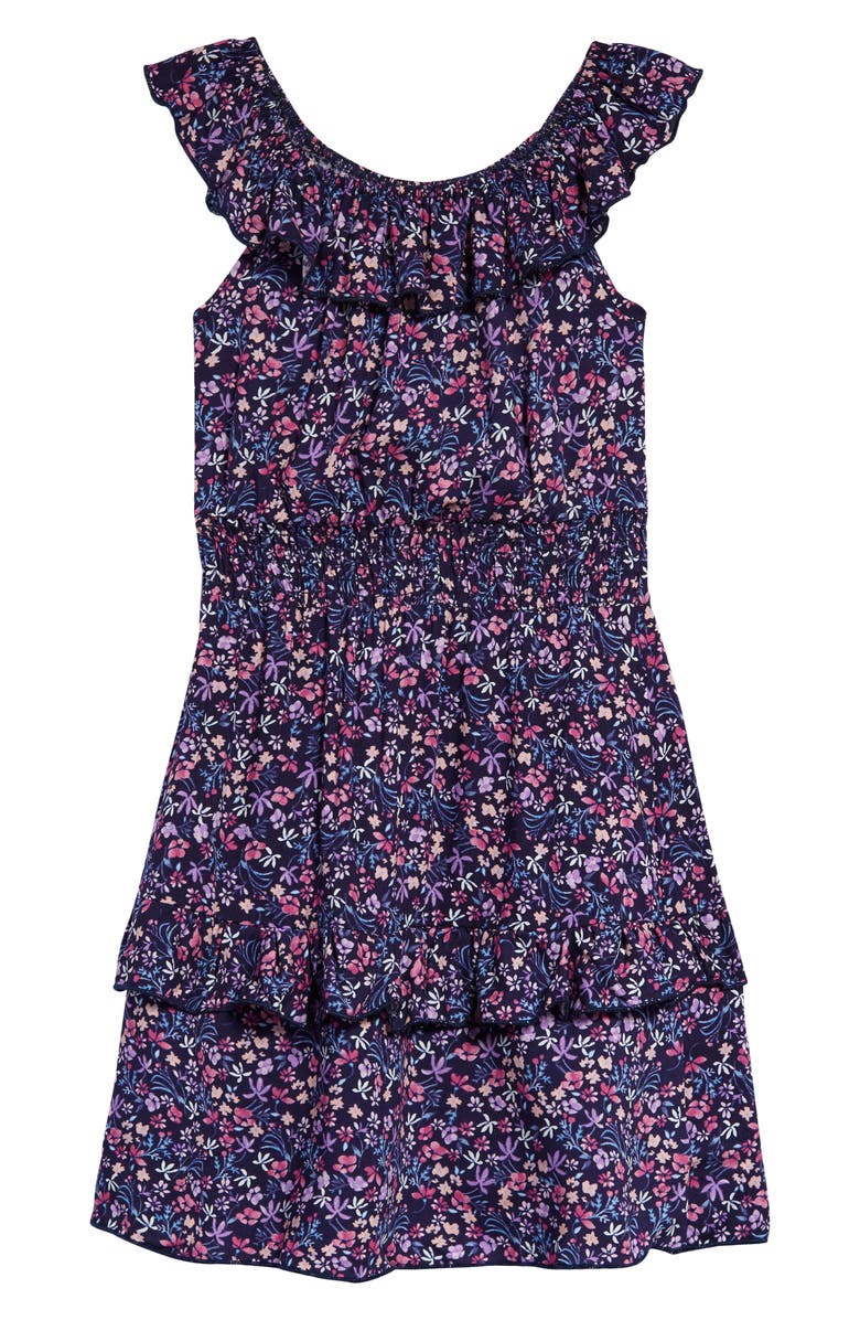 Ava & Yelly Kids' Floral Skater Dress, Main, color, Navy